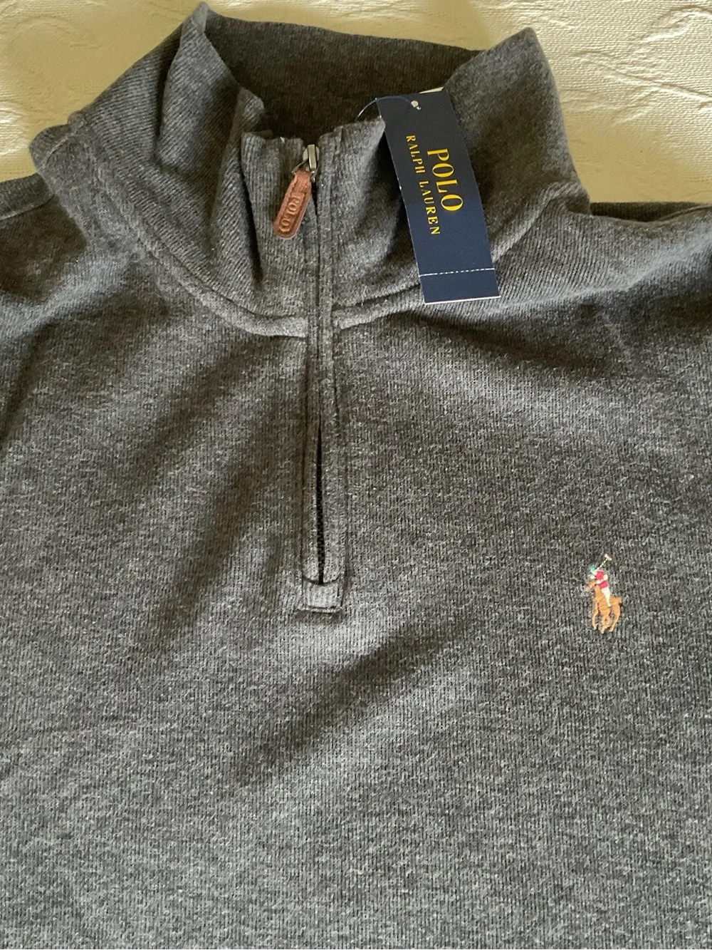 POLO RALPH LAUREN Estate Rib Charcoal Gray Quarter Zip Pullover Men’s Large NWT